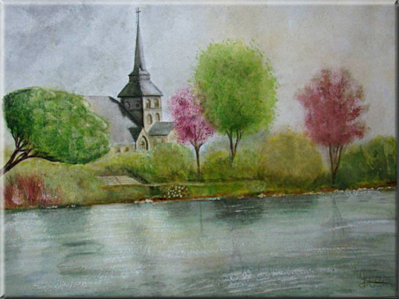 Mayenne, World landscapes - , original framed watercolour, world travel diary, world watercolour