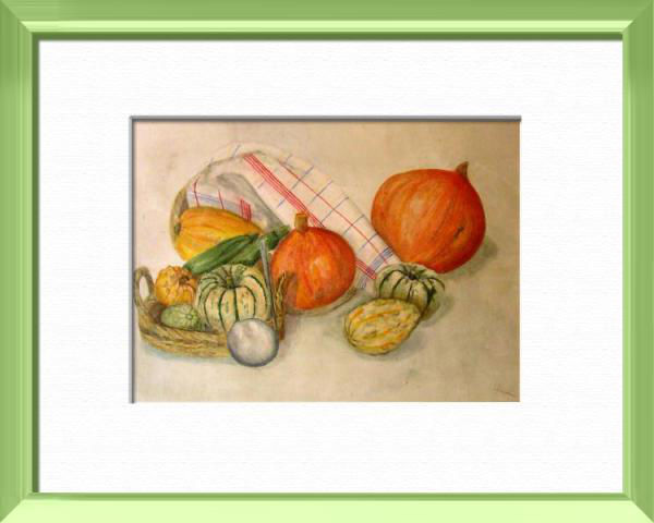 Cucurbitacees, In the kitchen, Sweet time - , original framed watercolour, world travel diary, world watercolour