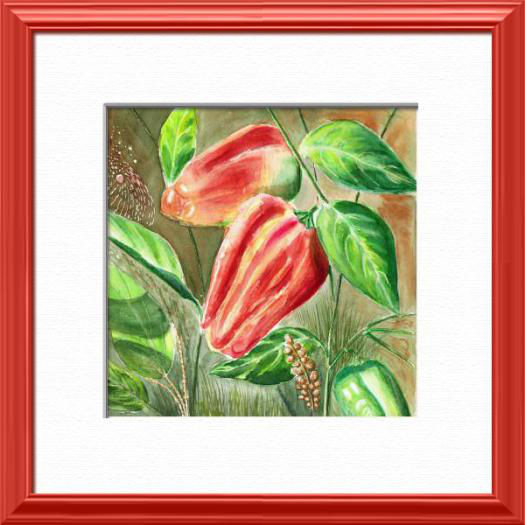 red pepper in the garden,  , Sweet time - Plants, flowers, nature - , original framed watercolour, world travel diary, world watercolour