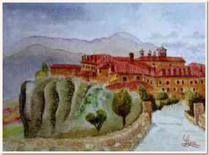 Original watercolour, Le Couvent d'Agios Stefanos, Meteores - Grece, paint, watercolour, world diary, watercolour , 
