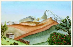 Aquarelle originale, Trekking en Annapurna, Népal, peinture, aquarelle, carnet de voyage , annapurna, montagne