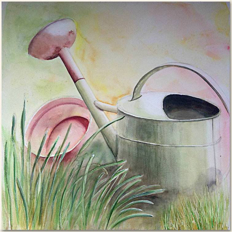 Aquarelle originale, The watering can  in the garden, paint, watercolour, world diary, watercolour , 