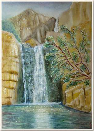 Original watercolour, Australian Cascade, Just time for a bath, paint, watercolour, world diary, watercolour , 