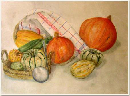 Original watercolour, Cucurbitacees, In the kitchen, paint, watercolour, world diary, watercolour , 