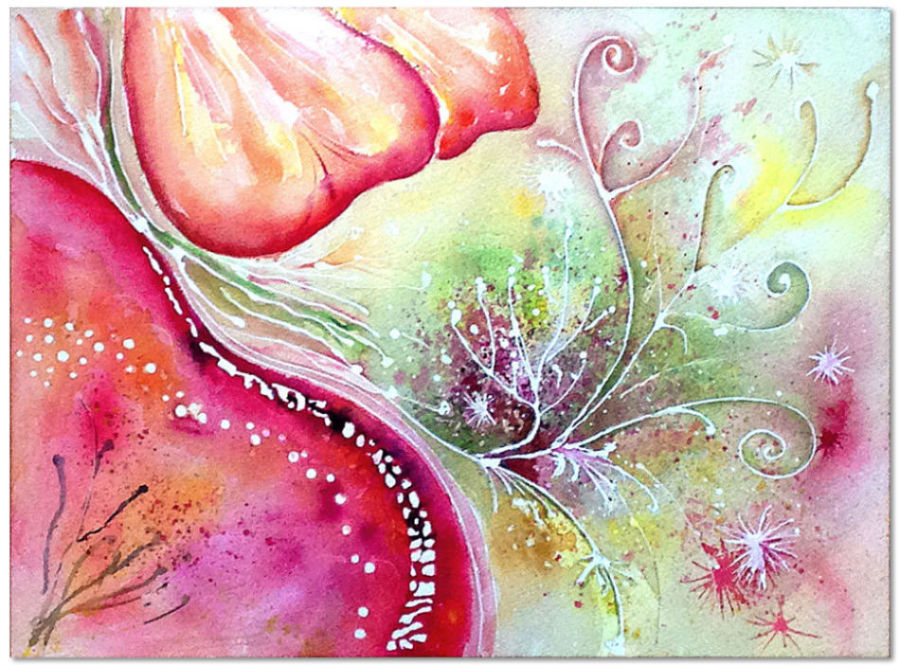 Aquarelle originale, Florescénie, je joue les prolongations estivales au coin du feu 🔥., peinture, aquarelle, carnet de voyage , abstraite, intuitive, floraison, fleurs