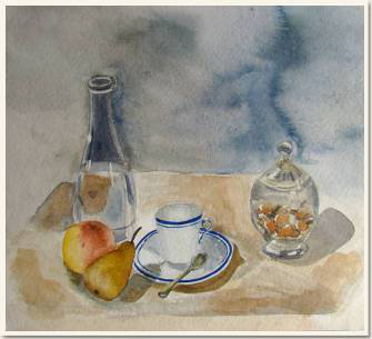 Aquarelle originale, A l'heure du thé, peinture, aquarelle, carnet de voyage , 