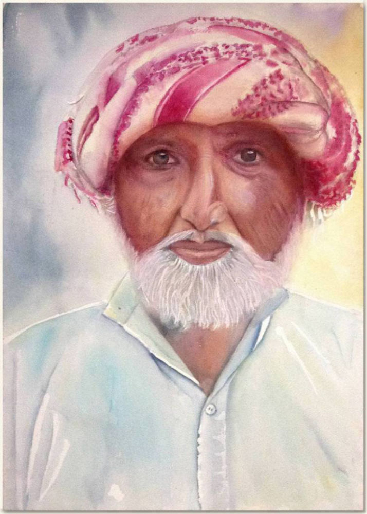 Aquarelle originale, L'homme au turban, peinture, aquarelle, carnet de voyage , Pakistan, homme, turban