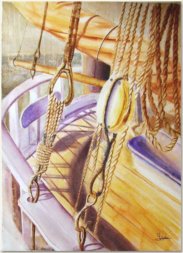 Original watercolour, Pulley and ropes, Port Olona - Les Sables d'Olonne, paint, watercolour, world diary, watercolour , 
