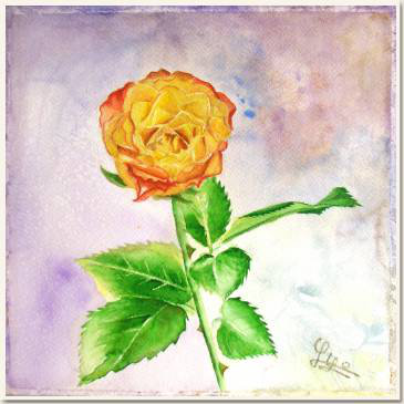 Aquarelle originale, Une rose orangée toute simple , peinture, aquarelle, carnet de voyage , fleur, rose, orange, jaune