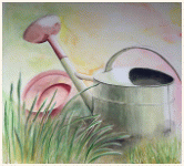 The watering can  in the garden, , painting, aquarelle, watercolour, travel diary, world, Clairanne Filaudeau 