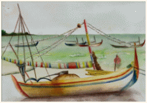 Fishing boat, Java Island - Indonesia, painting, aquarelle, watercolour, travel diary, world, Clairanne Filaudeau 