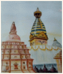 Le temple bouddhiste de Swayambunath, Katmandou - Nepal, peinture, aquarelle, carnet de voyage, monde, Clairanne Filaudeau 