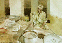 Aquarelle originale : Colorful Asia-Pakistani Baker, Sukkur - Pakistan