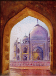 Aquarelle originale : Sites d’ailleurs-Le Mausolée du Taj-Mahal 