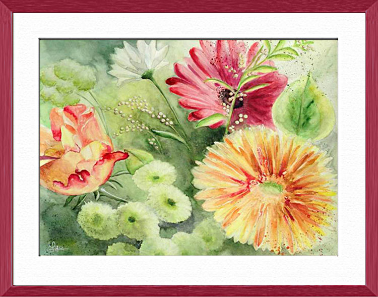 Festive bouquet, Plants, flowers, nature - , original framed watercolour, world travel diary, world watercolour
