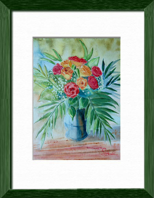 Bouquet de roses, Trois vies pour un bouquet, Fleurs, plantes, nature - , aquarelle originale encadree, aquarelle avec cadre, carnet de voyage, aquarelle du monde