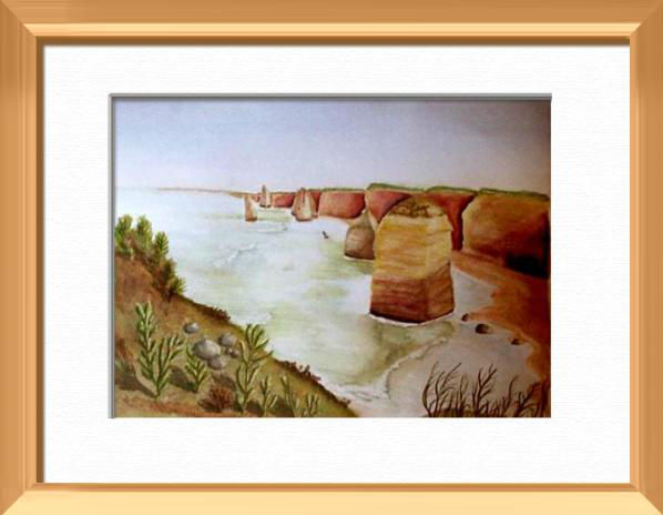 Les Douze Apôtres, Great Ocean Road - Australie du Sud, Australie - Paysages du monde - , aquarelle originale encadree, aquarelle avec cadre, carnet de voyage, aquarelle du monde