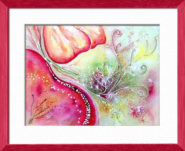Florescenic, Abstract - Plants, flowers, nature - , original framed watercolour, world travel diary, world watercolour