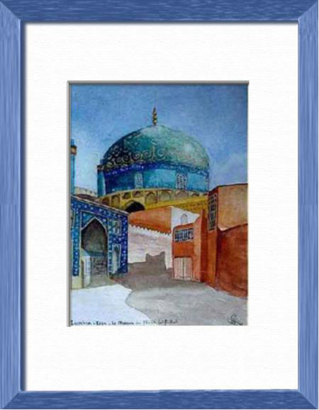 La mosquée du Sheikh Lotfollah, Ispahan - Iran, Asie - Sites du monde - , aquarelle originale encadree, aquarelle avec cadre, carnet de voyage, aquarelle du monde