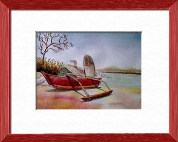 Une embarcation de pêcheur, Goa - Inde, Asie - Marines, paysages marins - , aquarelle originale encadree, aquarelle avec cadre, carnet de voyage, aquarelle du monde