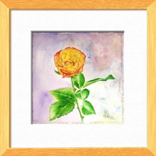 Une rose orangée toute simple , Fleurs, plantes, nature - , aquarelle originale encadree, aquarelle avec cadre, carnet de voyage, aquarelle du monde