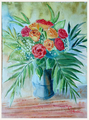 Original watercolour, Roses bunch, Three lives for a bunch, paint, watercolour, world diary, watercolour , 