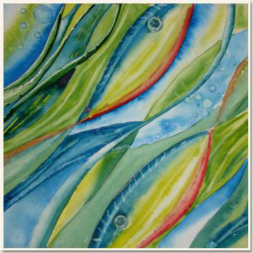 Aquarelle originale, Sous l'eau, peinture, aquarelle, carnet de voyage , poissons, abstrait, bleu, vert