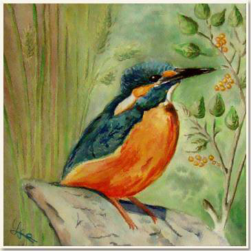 Aquarelle originale, Martin-pêcheur de nos marais, D'après une photo de Quentin, peinture, aquarelle, carnet de voyage , martin-pecheur, oiseau, orange, bleu