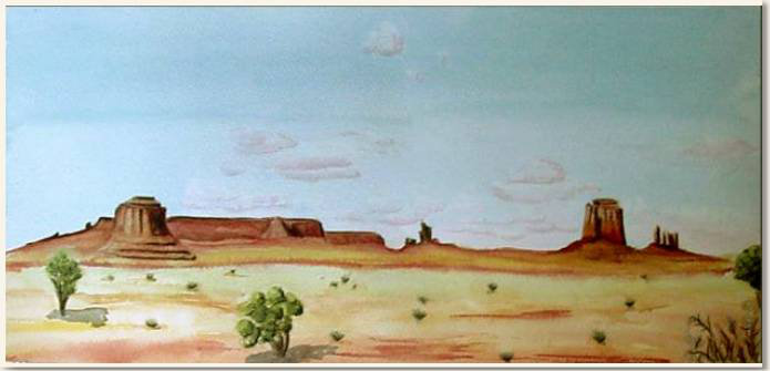 Aquarelle originale, Ambiance Western à Monument Valley , Utah - USA, peinture, aquarelle, carnet de voyage , etats-unis, usa, utah, desert