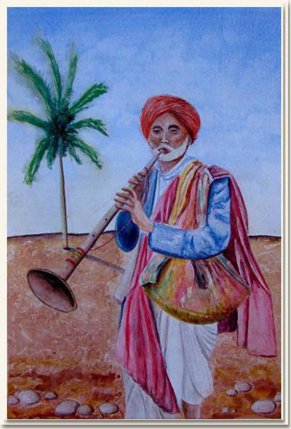 Aquarelle originale, Un musicien nomade , Goa - Inde, peinture, aquarelle, carnet de voyage , musicien, inde