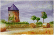 Moisson au moulin, Vendée - France, peinture, aquarelle, carnet de voyage, monde, Clairanne Filaudeau 