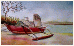 A fishing boat on the beach, Goa - India, painting, aquarelle, watercolour, travel diary, world, Clairanne Filaudeau 