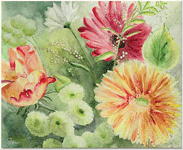 Aquarelle originale : Fleurs et plantes-Bouquet en fête