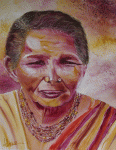 Aquarelle originale : Portraits-Femme Indienne au marché