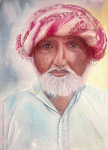 Aquarelle originale : Portraits-Turban man in Pakistan